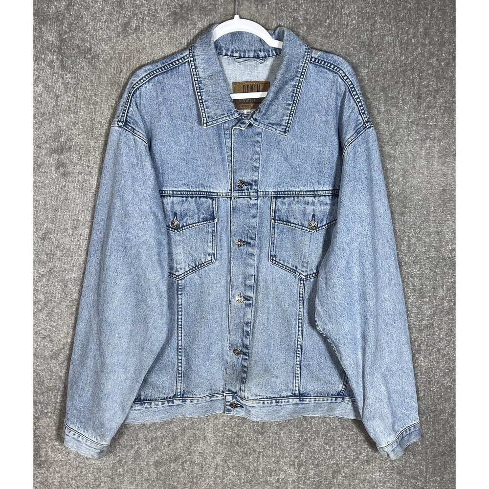 Vintage Denim Expressions Trucker Jean Jacket Mens Sz 2XL Blue Distressed Cotton